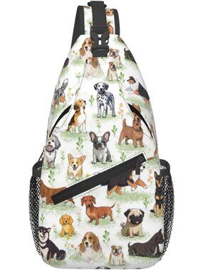 Unisex Cute Dog Bag Sling Daypack Adjustable Rope Shoulder Pack Crossbody Bag